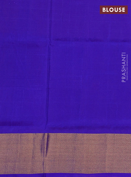 Pure uppada silk saree orange and royal blue with allover silver & zari woven buttas and parrot design zari woven border
