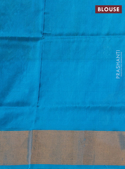 Pure uppada silk saree dual shade of teal green and teal blue with allover silver & zari woven buttas and peacock design zari woven border