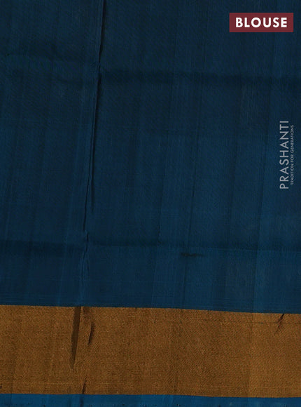 Pure uppada silk saree black and peacock blue with allover silver & zari woven buttas and peacock design zari woven border