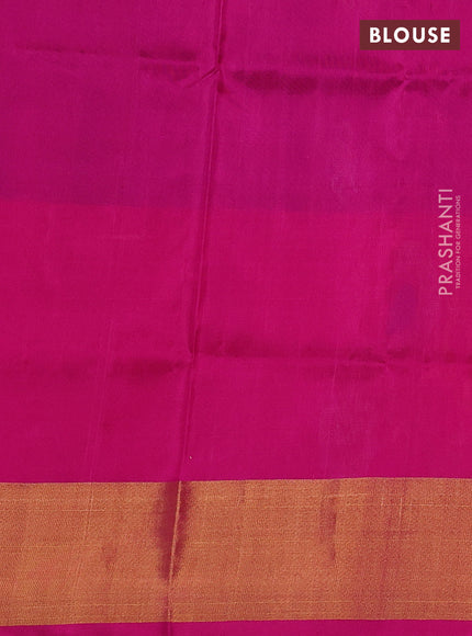 Pure uppada silk saree purple and pink with allover silver & zari woven buttas and peacock design zari woven border