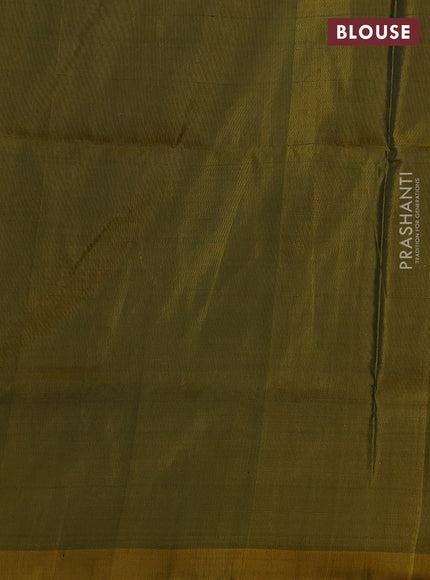 Pure uppada silk saree bottle green and mustard green with allover silver & zari woven buttas and zari woven border
