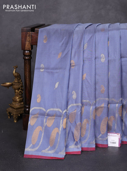 Pure uppada silk saree grey and red with allover silver zari woven buttas and zari woven border