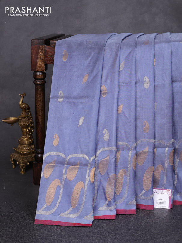 Pure uppada silk saree grey and red with allover silver zari woven buttas and zari woven border