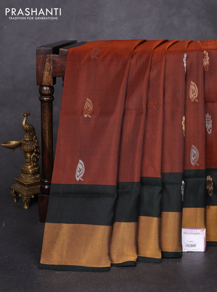 Pure uppada silk saree rustic orange and bottle green with allover silver & zari woven buttas and zari woven border