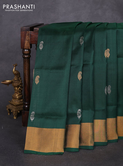 Pure uppada silk saree bottle green with allover silver & zari woven buttas and zari woven border