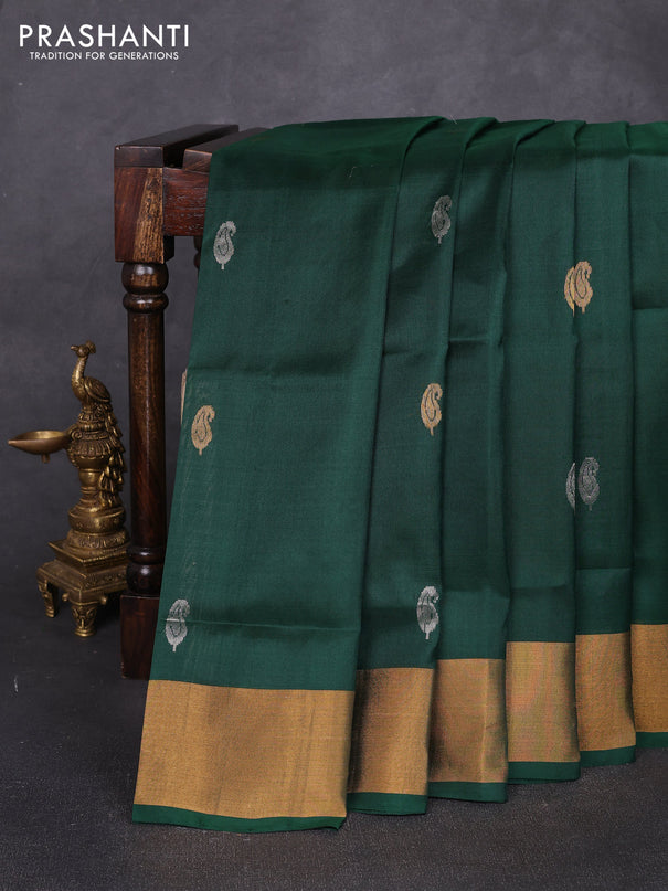Pure uppada silk saree bottle green with allover silver & zari woven buttas and zari woven border