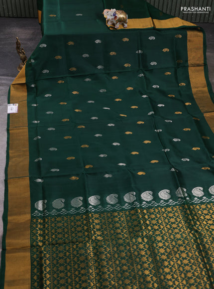 Pure uppada silk saree bottle green with allover silver & zari woven buttas and zari woven border