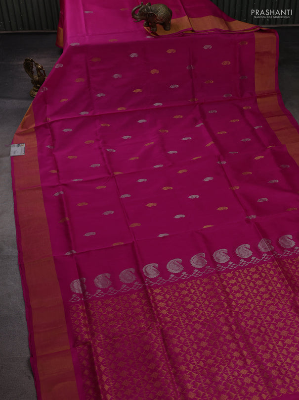 Pure uppada silk saree pink with allover silver & zari woven buttas and zari woven border