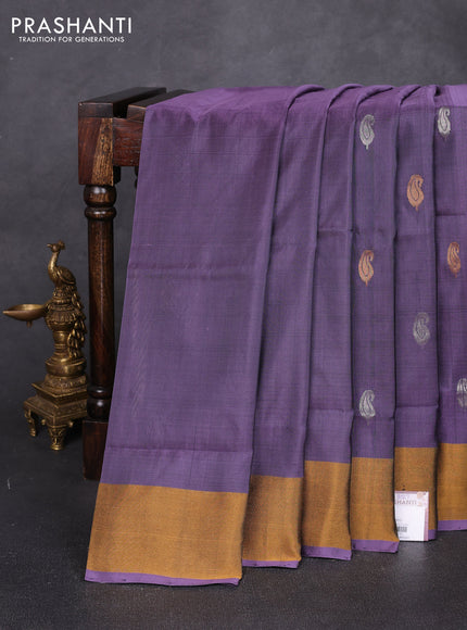 Pure uppada silk saree dual shade of purple with allover silver & zari woven buttas and zari woven border