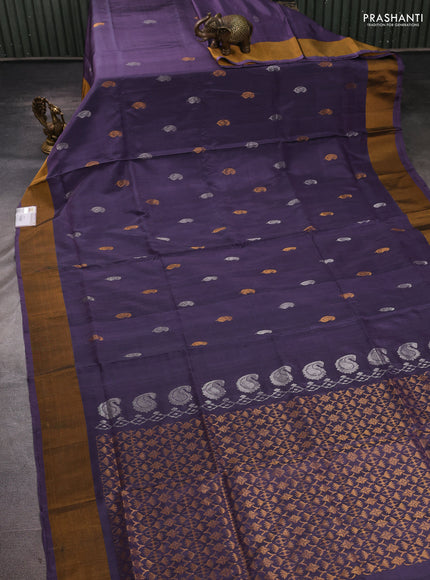 Pure uppada silk saree dual shade of purple with allover silver & zari woven buttas and zari woven border