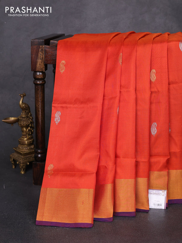 Pure uppada silk saree rust shade and navy blue with allover silver & zari woven buttas and zari woven border