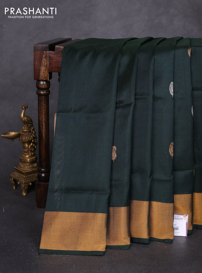 Pure uppada silk saree bottle green with allover silver & zari woven buttas and zari woven border