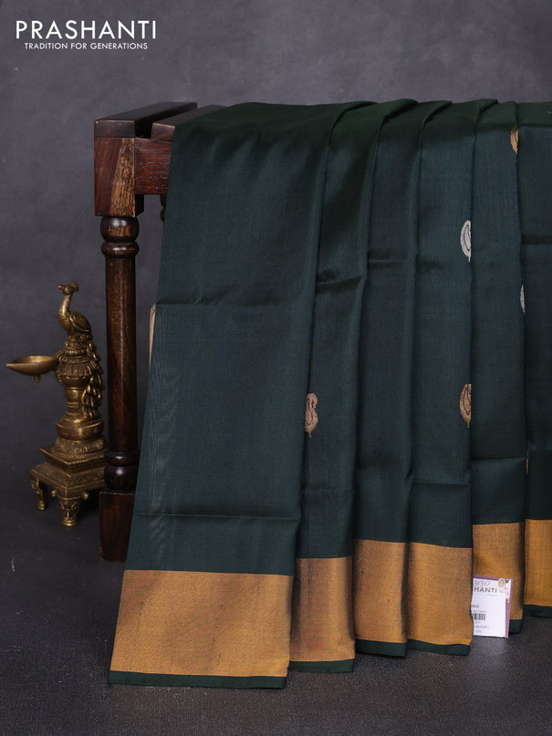 Pure uppada silk saree bottle green with allover silver & zari woven buttas and zari woven border
