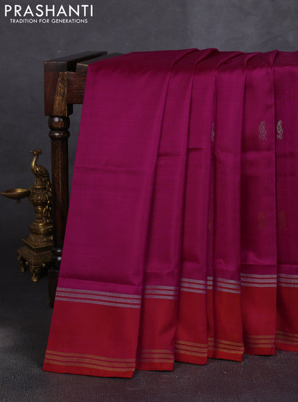 Pure uppada silk saree pink and red with allover silver & zari woven buttas and rettapet zari woven border
