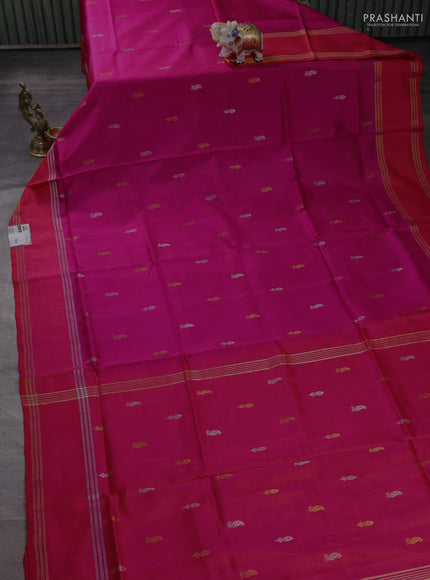 Pure uppada silk saree pink and red with allover silver & zari woven buttas and rettapet zari woven border