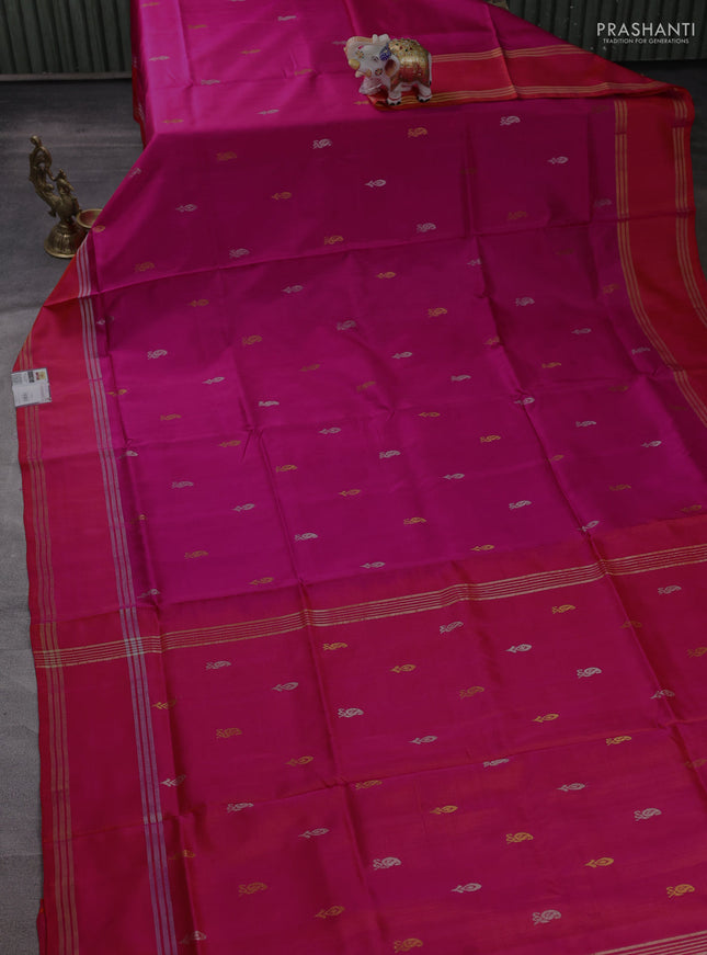 Pure uppada silk saree pink and red with allover silver & zari woven buttas and rettapet zari woven border