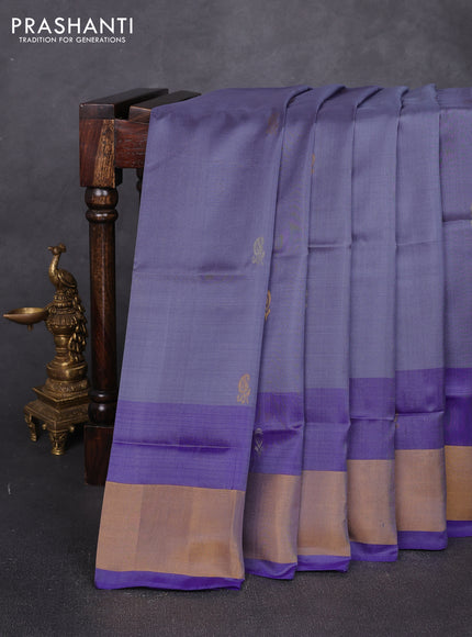 Pure uppada silk saree bluish grey and royal blue with allover silver & zari woven buttas and zari woven border