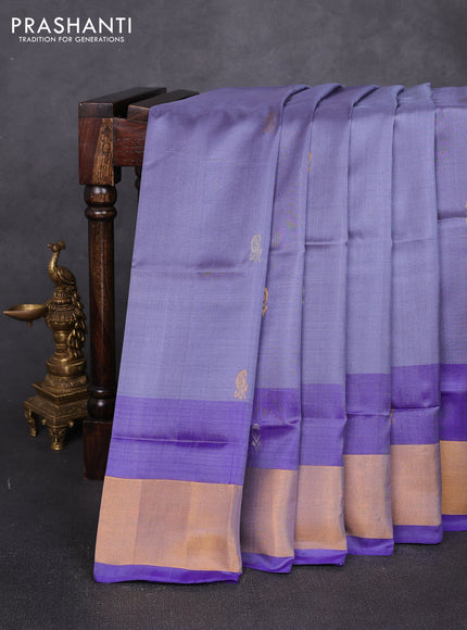 Pure uppada silk saree bluish grey and royal blue with allover silver & zari woven buttas and zari woven border