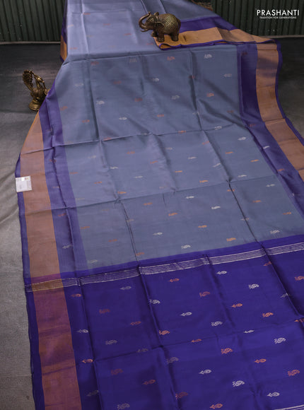 Pure uppada silk saree bluish grey and royal blue with allover silver & zari woven buttas and zari woven border