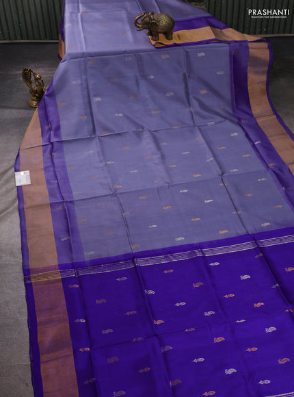 Pure uppada silk saree bluish grey and royal blue with allover silver & zari woven buttas and zari woven border