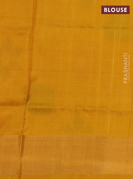 Pure uppada silk saree bottle green and mustard yellow with allover silver & zari woven buttas and jamdhani weaving pallu