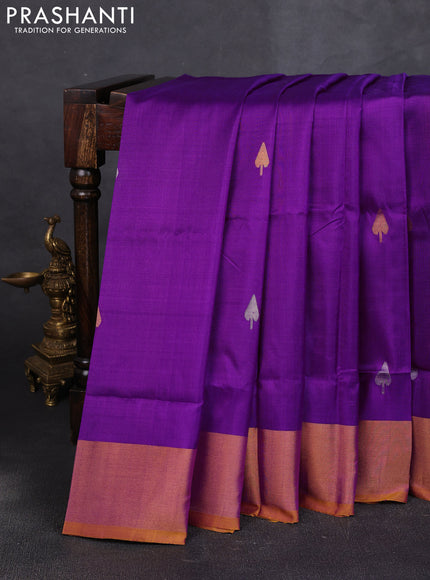 Pure uppada silk saree purple and mustard yellow with allover silver & zari woven buttas and jamdhani weaving pallu