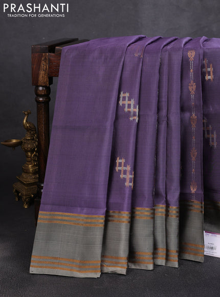 Pure uppada silk saree pastel purple and grey with allover zari weaves & buttas and rettapet zari woven border
