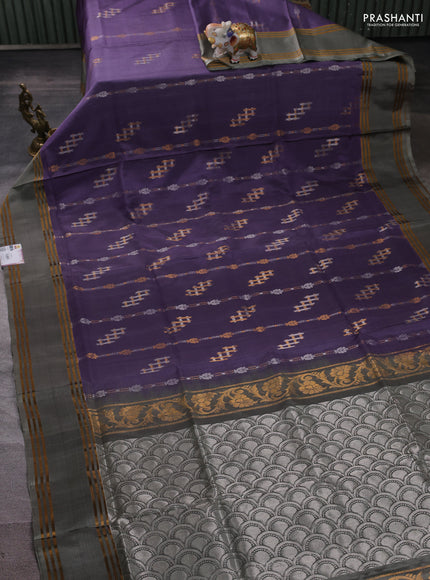 Pure uppada silk saree pastel purple and grey with allover zari weaves & buttas and rettapet zari woven border