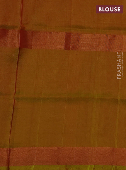 Pure uppada silk saree orange and mustard green with allover silver zari woven buttas and zari woven border