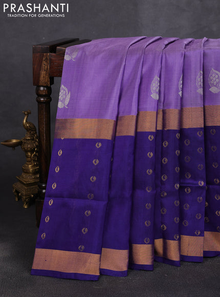 Pure uppada silk saree lavender and navy blue with allover silver zari woven buttas and zari woven border