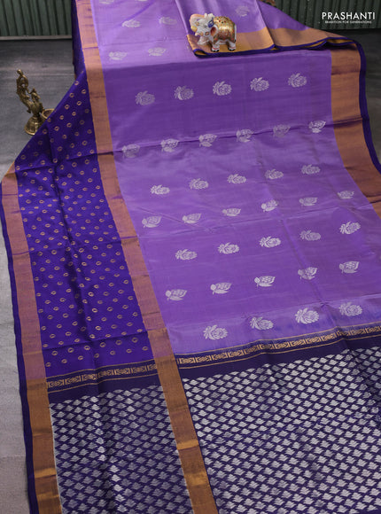Pure uppada silk saree lavender and navy blue with allover silver zari woven buttas and zari woven border