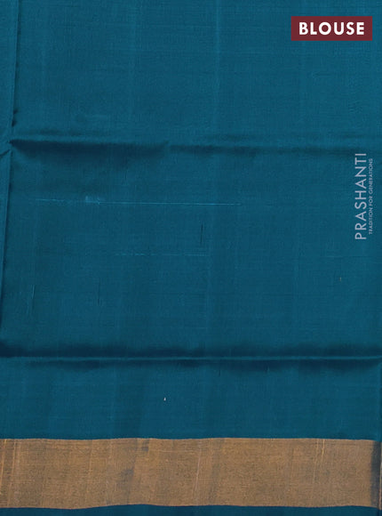 Pure uppada silk saree peacock blue with allover silver & zari woven buttas and temple zari woven border