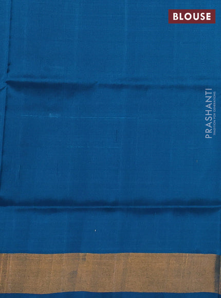 Pure uppada silk saree peacock blue with allover silver & zari woven buttas and temple zari woven border