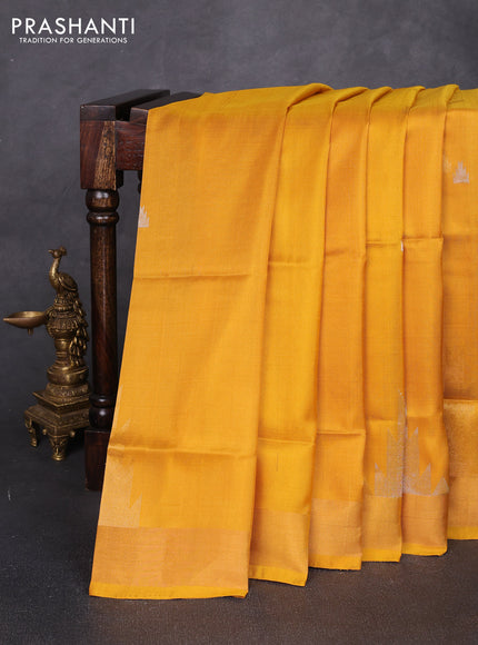 Pure uppada silk saree mustard yellow with allover silver & zari woven buttas and temple zari woven border