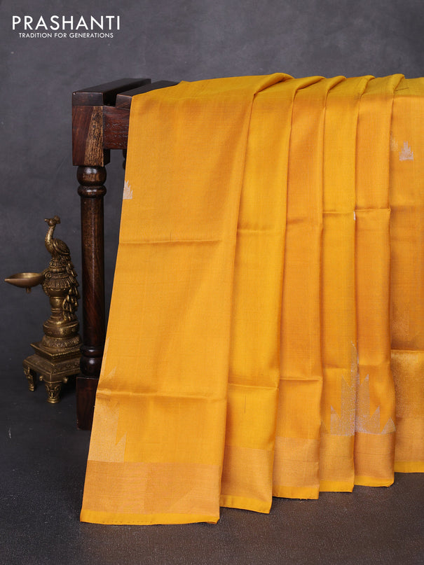 Pure uppada silk saree mustard yellow with allover silver & zari woven buttas and temple zari woven border