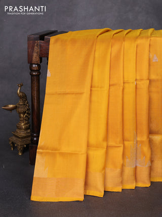 Pure uppada silk saree mustard yellow with allover silver & zari woven buttas and temple zari woven border