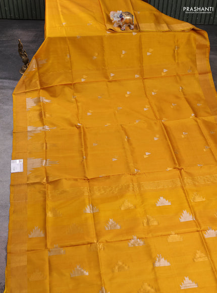 Pure uppada silk saree mustard yellow with allover silver & zari woven buttas and temple zari woven border