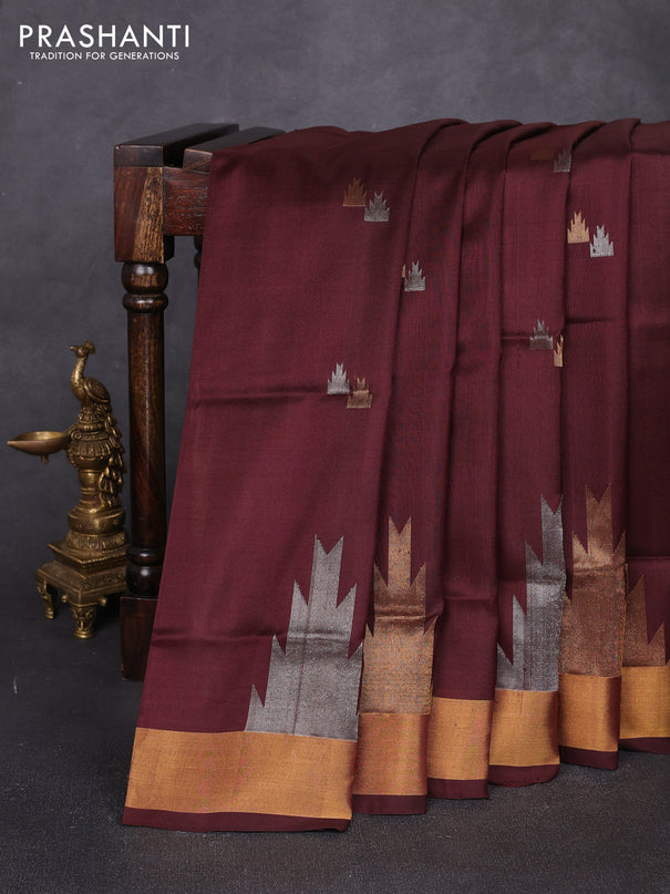 Pure uppada silk saree coffee brown with allover silver & zari woven buttas and temple zari woven border