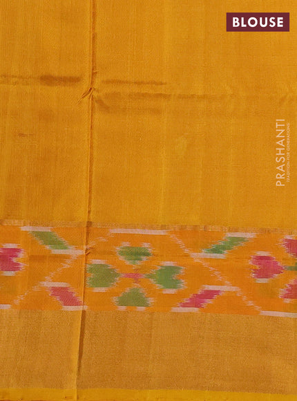 Pure uppada silk saree dark pink and mustard yellow with allover silver & zari woven buttas and ikat zari woven border