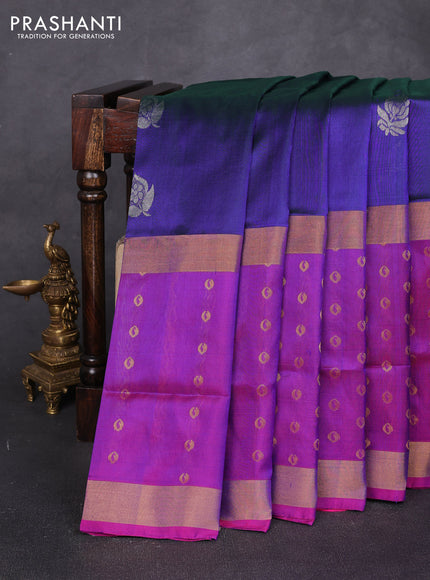 Pure uppada silk saree violet and purple with allover silver zari woven buttas and long zari woven border