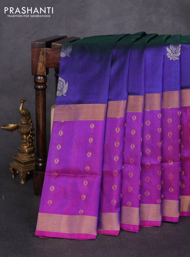 Pure uppada silk saree violet and purple with allover silver zari woven buttas and long zari woven border