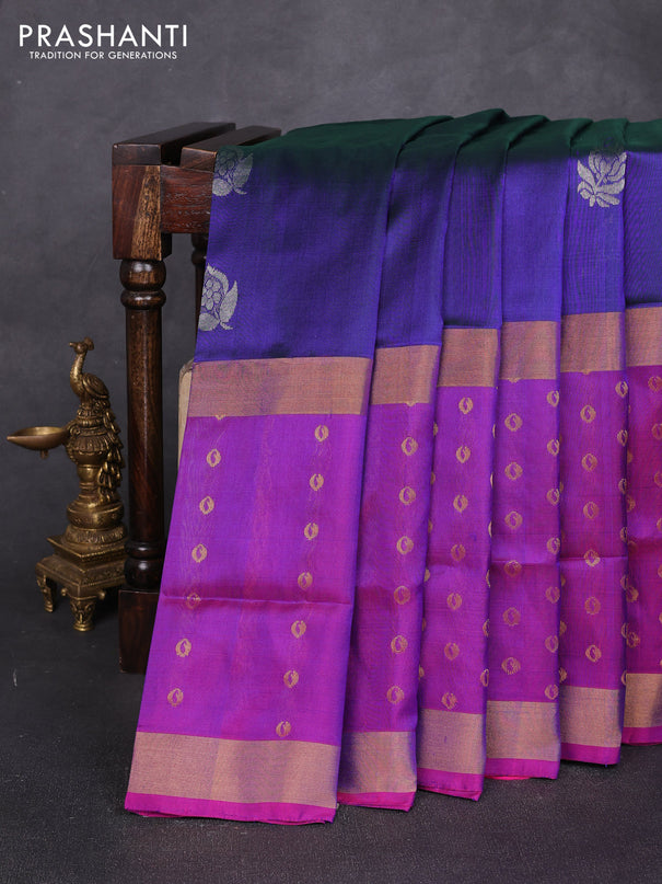 Pure uppada silk saree violet and purple with allover silver zari woven buttas and long zari woven border