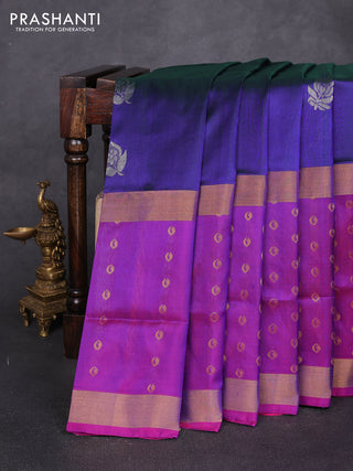 Pure uppada silk saree violet and purple with allover silver zari woven buttas and long zari woven border