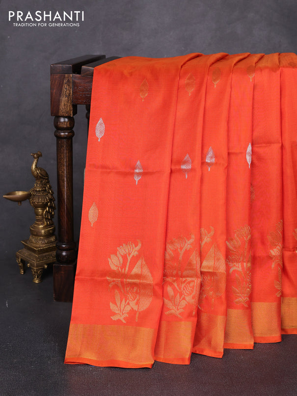 Pure uppada silk saree orange with allover silver & zari woven buttas and zari woven border