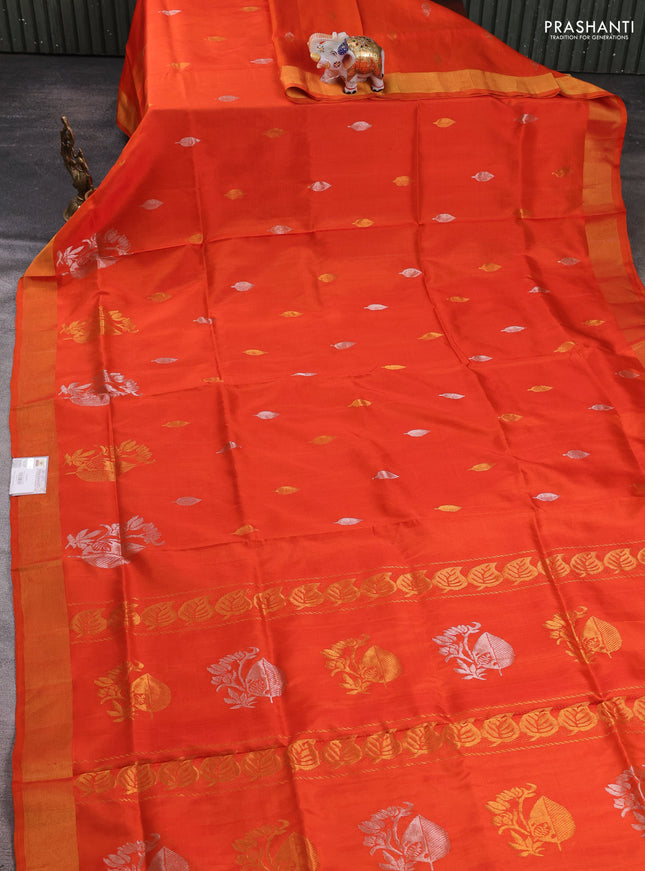 Pure uppada silk saree orange with allover silver & zari woven buttas and zari woven border