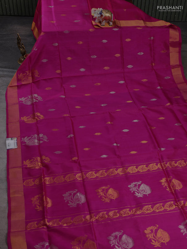 Pure uppada silk saree pink with allover silver & zari woven buttas and zari woven border