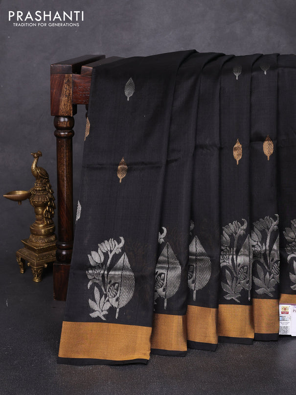 Pure uppada silk saree black with allover silver & zari woven buttas and zari woven border