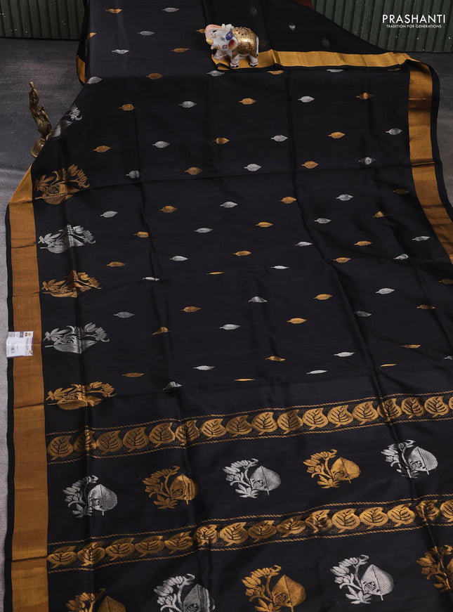 Pure uppada silk saree black with allover silver & zari woven buttas and zari woven border
