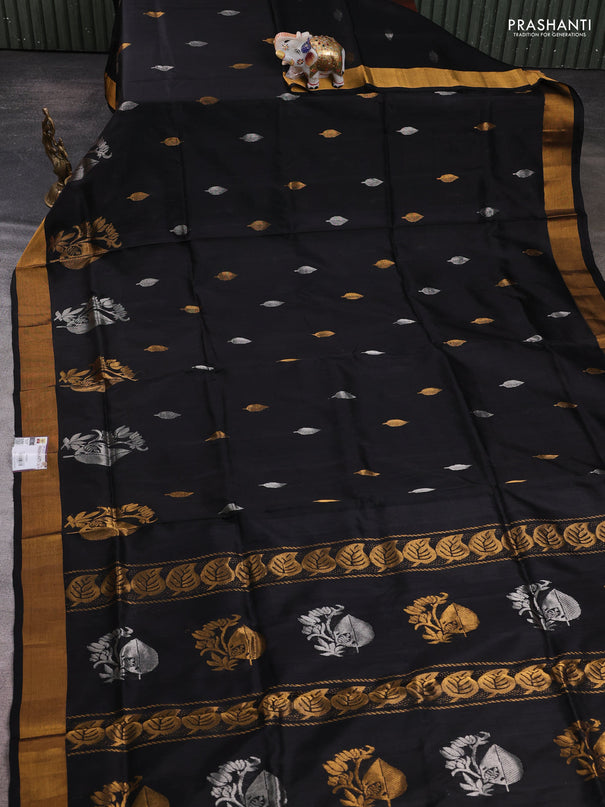 Pure uppada silk saree black with allover silver & zari woven buttas and zari woven border