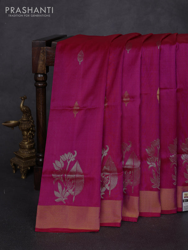 Pure uppada silk saree pink with allover silver & zari woven buttas and zari woven border